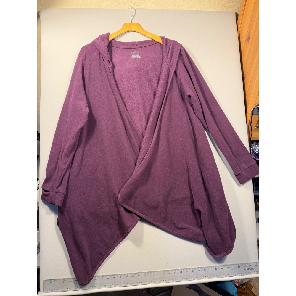 Cuddl Duds Purple Fleece Hooded Wrap Cardigan Handkerchief Hem 1X/2X